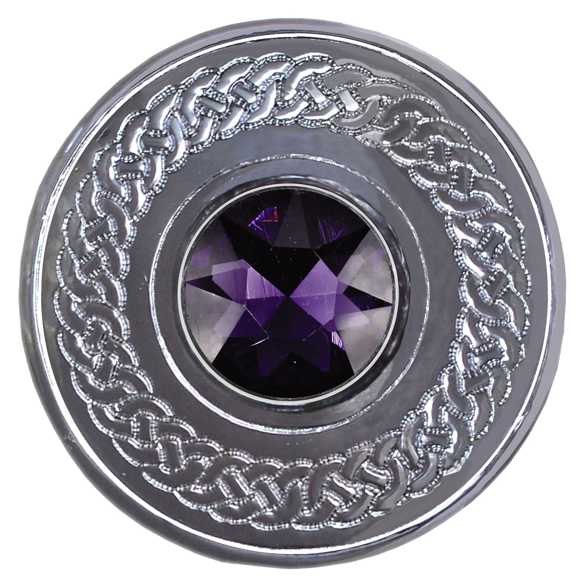 Charming Scottish Kilt Fly Plaid Brooch - Celtic Brooches For Men - 10cm Round Scarf/Shawl Brooch With Central Stone, Irish Gift For Him