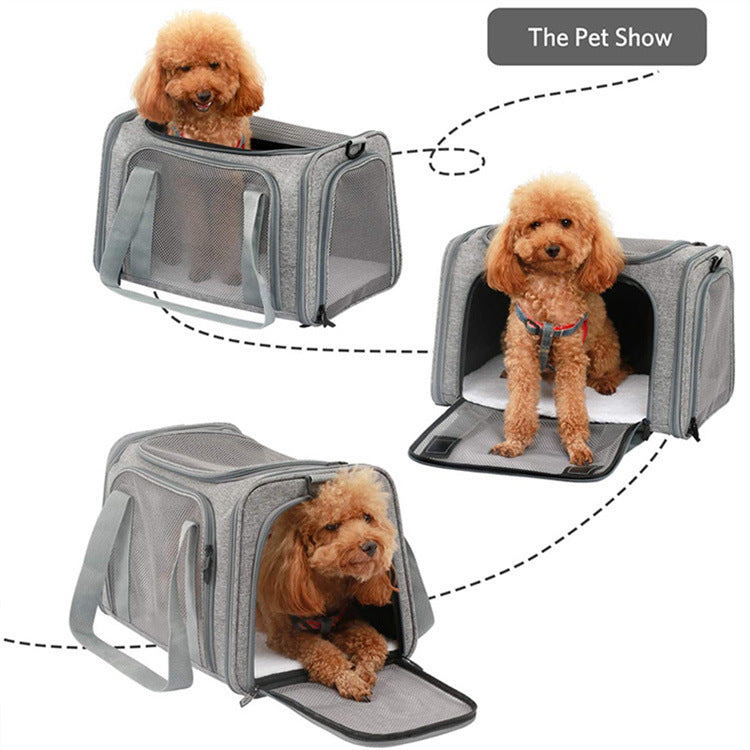 Portable Pet Carrier Bag, Top Opening, Removable Mat and Breathable Mesh, Airline Approved Pet Carrier Foldable Transport Carrier for Dogs and Cats, with Shoulder Strap and Pet Bowl
