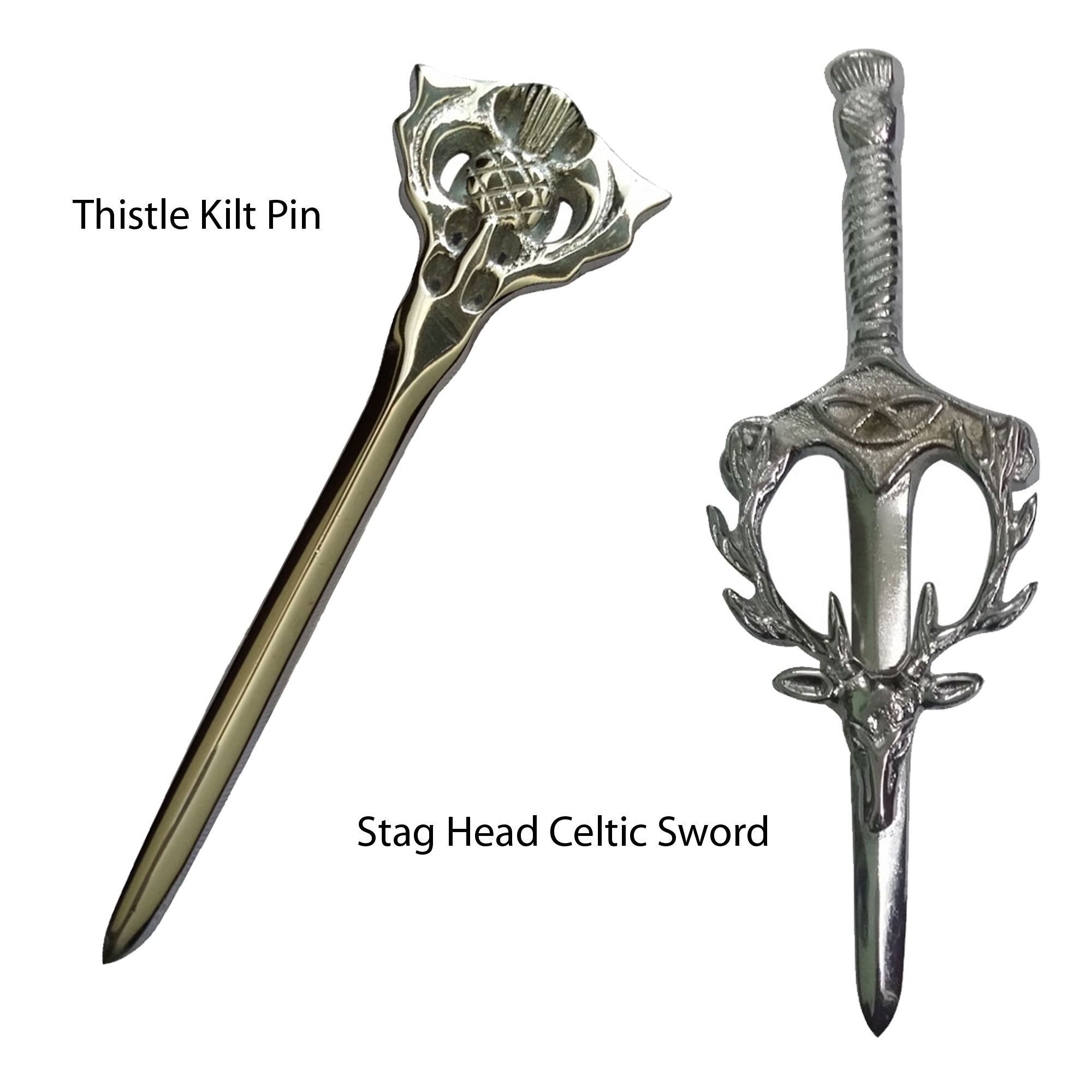 Thistle Kilt Pin- Stag Head Celtic Sword