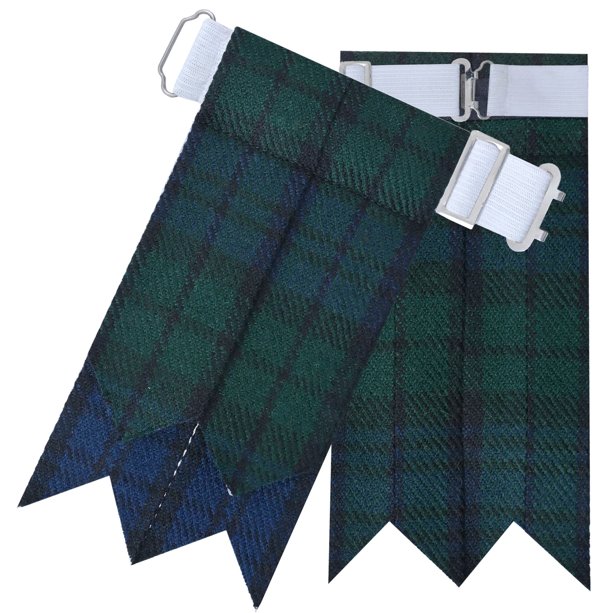 Men's Scottish Kilt Flashes for Men with Buckle Adjuster, Plain & Tartan Black Watch Kilt Hose Sock Flashes Garters